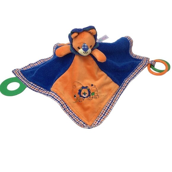 Lion Mary Meyer Baby Lovey Security Blanket Teether Crinkle Rings Orange Blue - Picture 2 of 7
